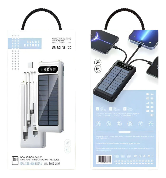 POWER BANK 3 EN 1 SOLAR CON CABLES INTEGRADOS 20000 MA