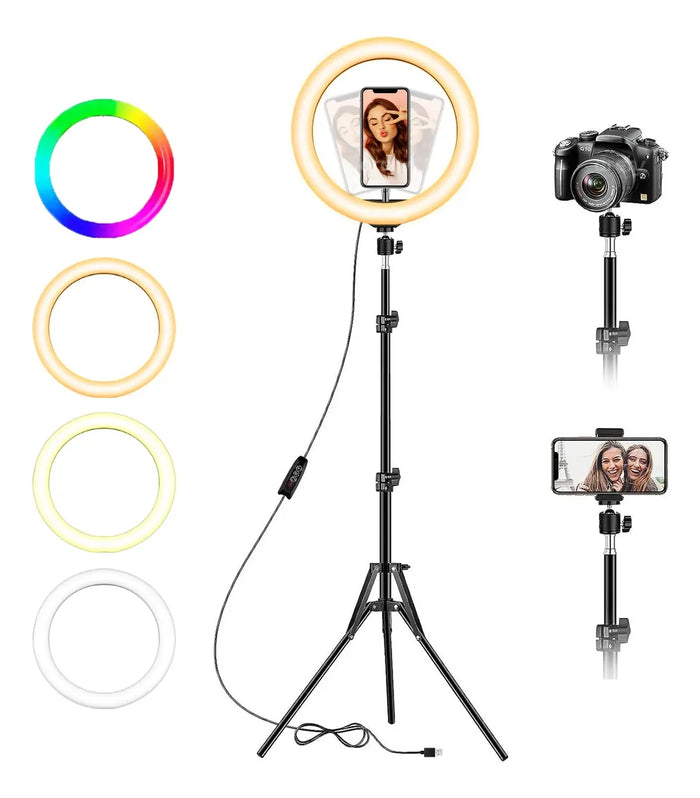 ARO DE LUZ RGB 12" CON TRÍPODE