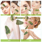 SET MASAJEADOR DE JADE 2 EN 1 - RODILLO + GUA SHA